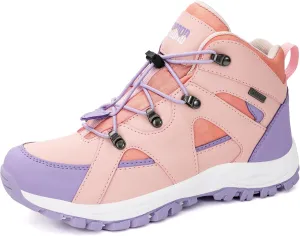 R CORD Kids Hiking Boots Waterproof Girls Hiking Boots Durable TPR Traction Outsole Anti-Skid Athletic Drawstring Closure