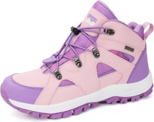 R CORD Kids Hiking Boots Waterproof Girls Hiking Boots Durable TPR Traction Outsole Anti-Skid Athletic Drawstring Closure