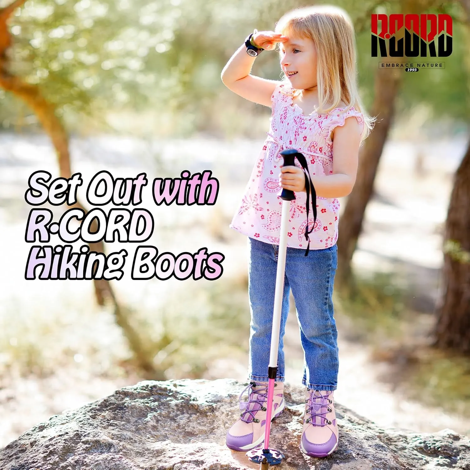 R CORD Kids Hiking Boots Waterproof Girls Hiking Boots Durable TPR Traction Outsole Anti-Skid Athletic Drawstring Closure