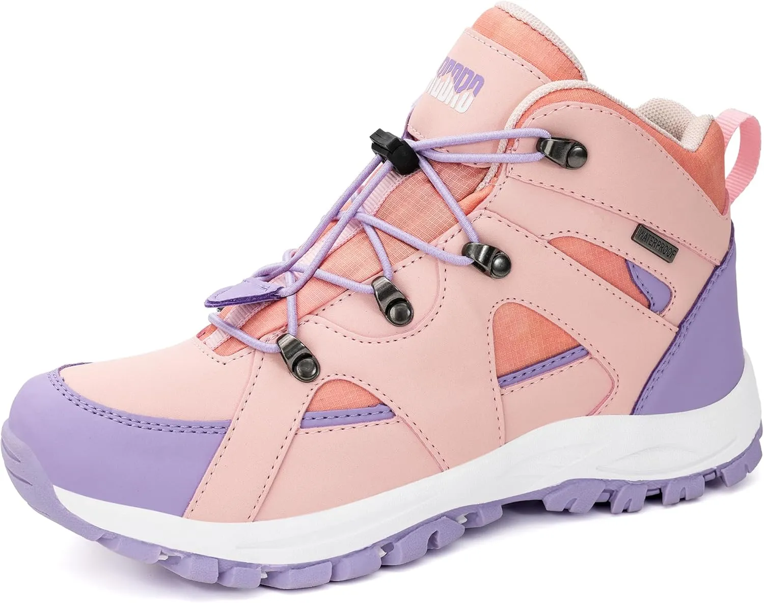 R CORD Kids Hiking Boots Waterproof Girls Hiking Boots Durable TPR Traction Outsole Anti-Skid Athletic Drawstring Closure