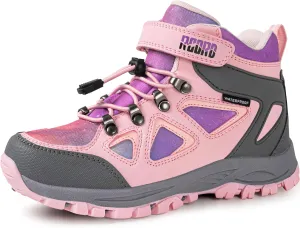 R CORD Kids Hiking Boots Waterproof Girls Hiking Boots Durable TPR Traction Outsole Anti-Skid Athletic Hook and Loop Drawstring Closure Hiking Boots for Outdoor