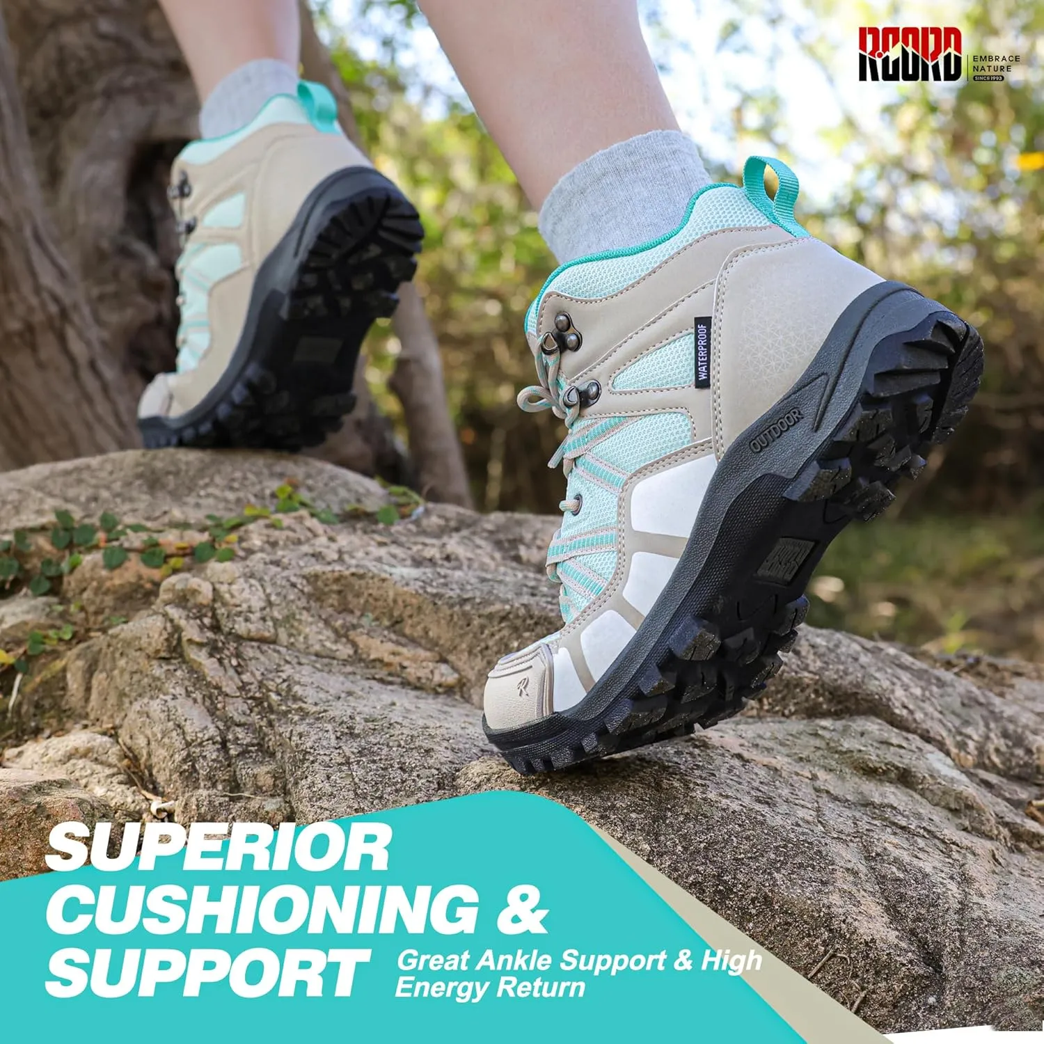 R CORD Womens Hiking Boots Waterproof Hiking Boots Womens Non-Slip Lightweight Outdoor Hiking Shoes Trekking Camping Trail Outdoor