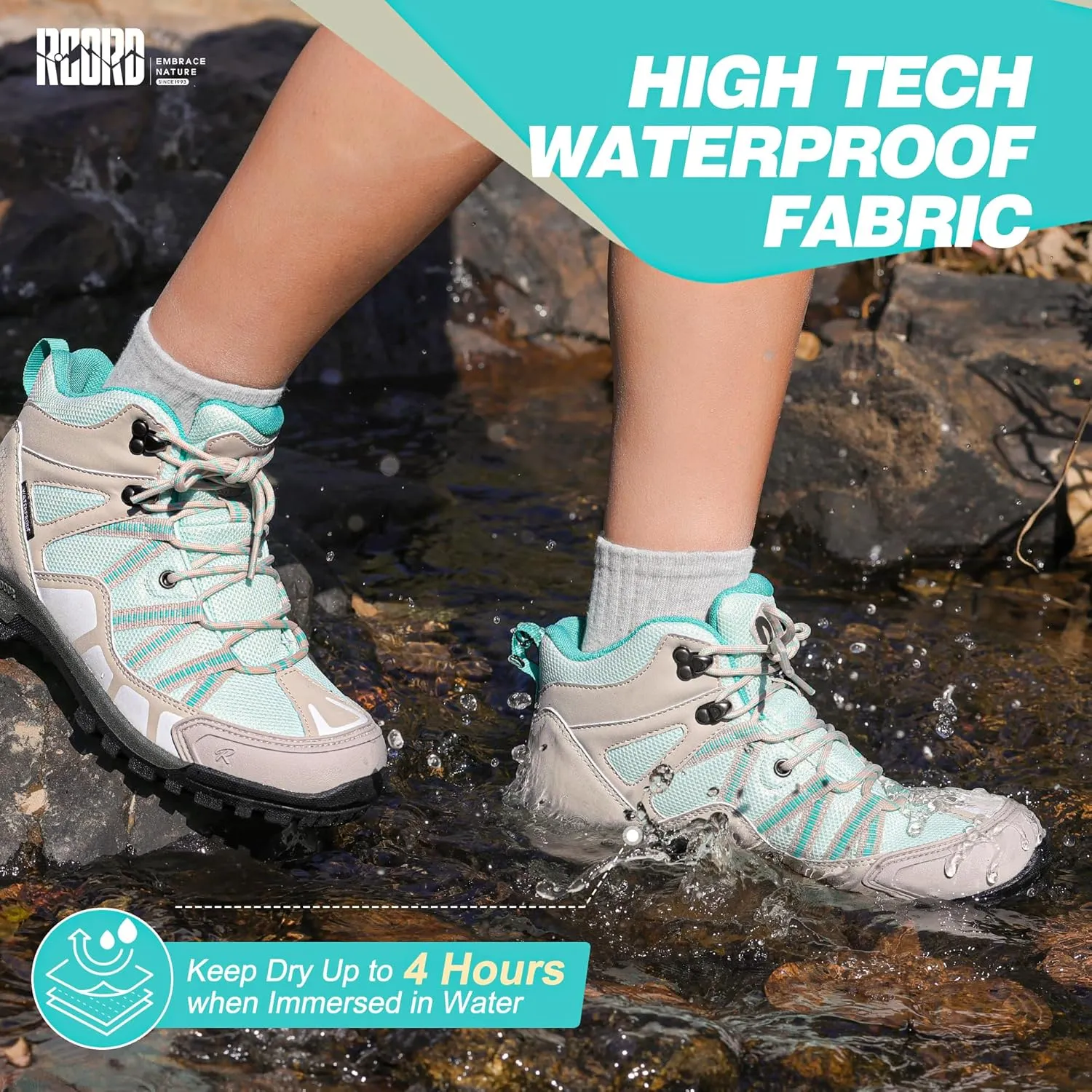R CORD Womens Hiking Boots Waterproof Hiking Boots Womens Non-Slip Lightweight Outdoor Hiking Shoes Trekking Camping Trail Outdoor
