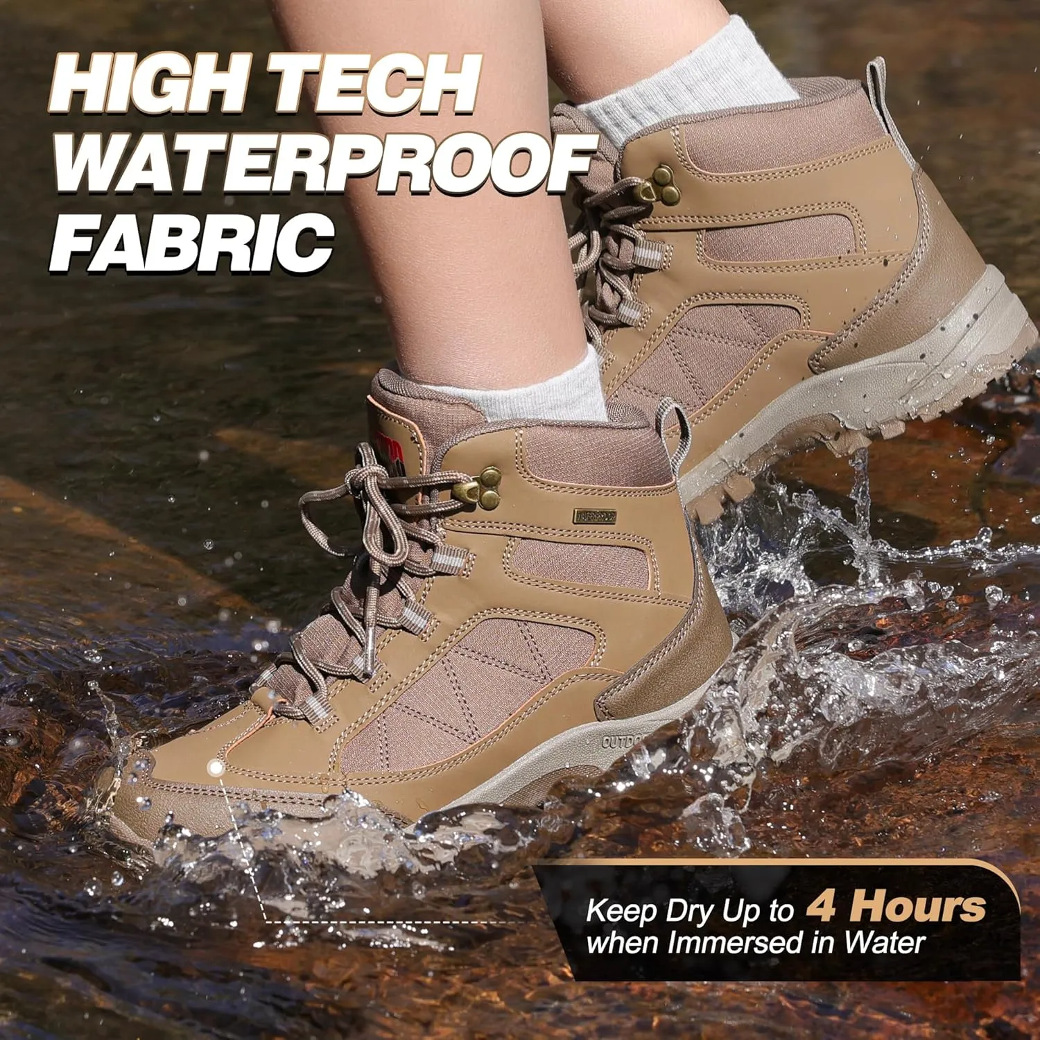 RCORD Women's Comfortable Non-Slip Waterproof Hiking Boots for All-Day Work, Backpacking, Walking & Outdoor Activities