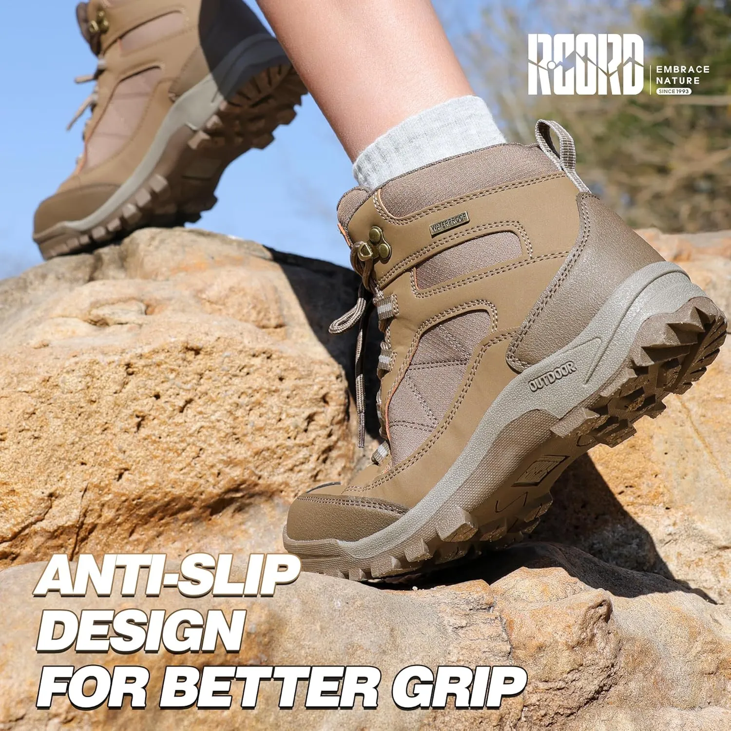 RCORD Women's Comfortable Non-Slip Waterproof Hiking Boots for All-Day Work, Backpacking, Walking & Outdoor Activities