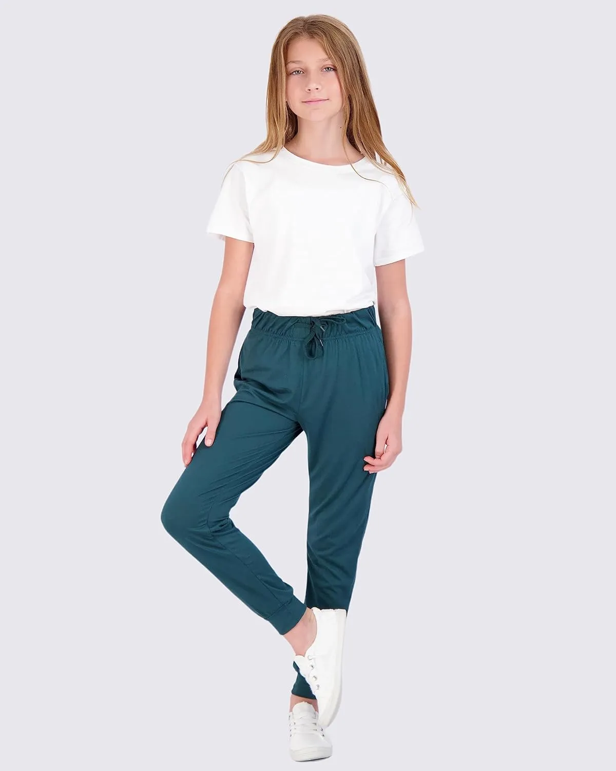 Real Essentials 3 Pack: Girls' Lounge Joggers Soft Athletic Performance Casual Sweatpants(Ages 7-16)