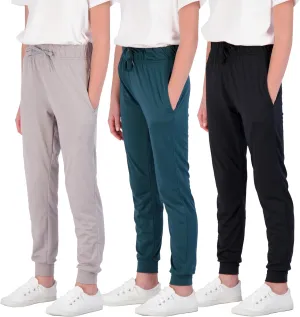 Real Essentials 3 Pack: Girls' Lounge Joggers Soft Athletic Performance Casual Sweatpants(Ages 7-16)