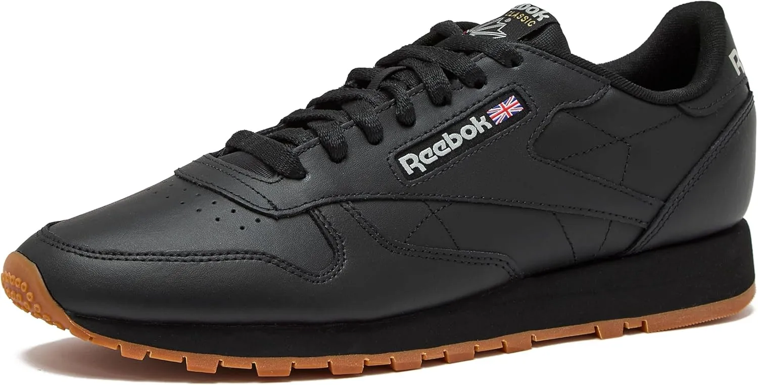 Reebok Classic Leather Sneakers White Tennis Mens Shoes, Core Black/Pure Grey5/Reebok Gum3, 8.5