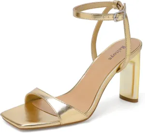 Reitoye Womens Heels Square Open Toe Chunky High Heels Strappy Ankle Strap Heeled Sandals for Women Dress Party Wedding