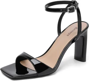 Reitoye Womens Heels Square Open Toe Chunky High Heels Strappy Ankle Strap Heeled Sandals for Women Dress Party Wedding