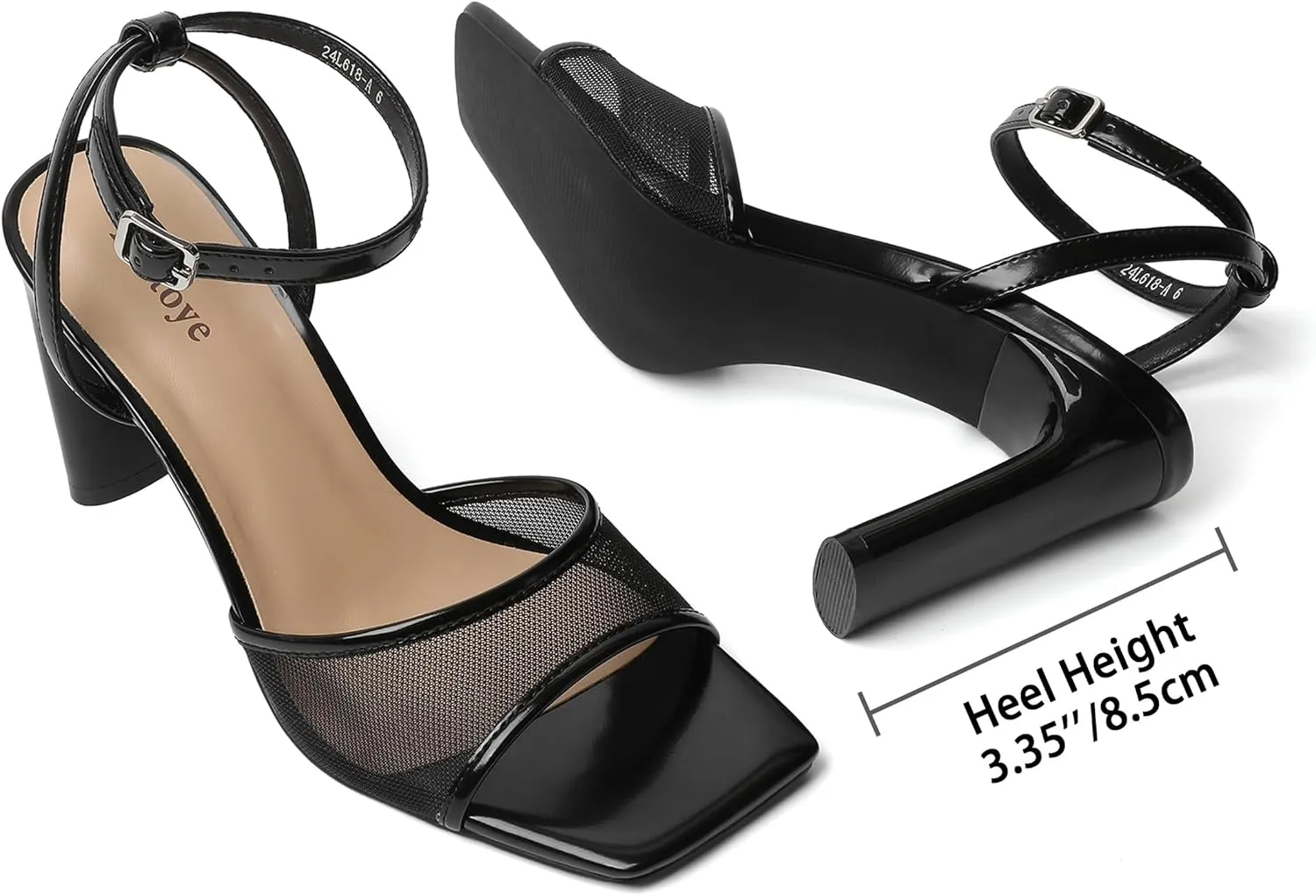 Reitoye Womens Heels Square Open Toe Chunky High Heels Strappy Ankle Strap Heeled Sandals for Women Dress Party Wedding