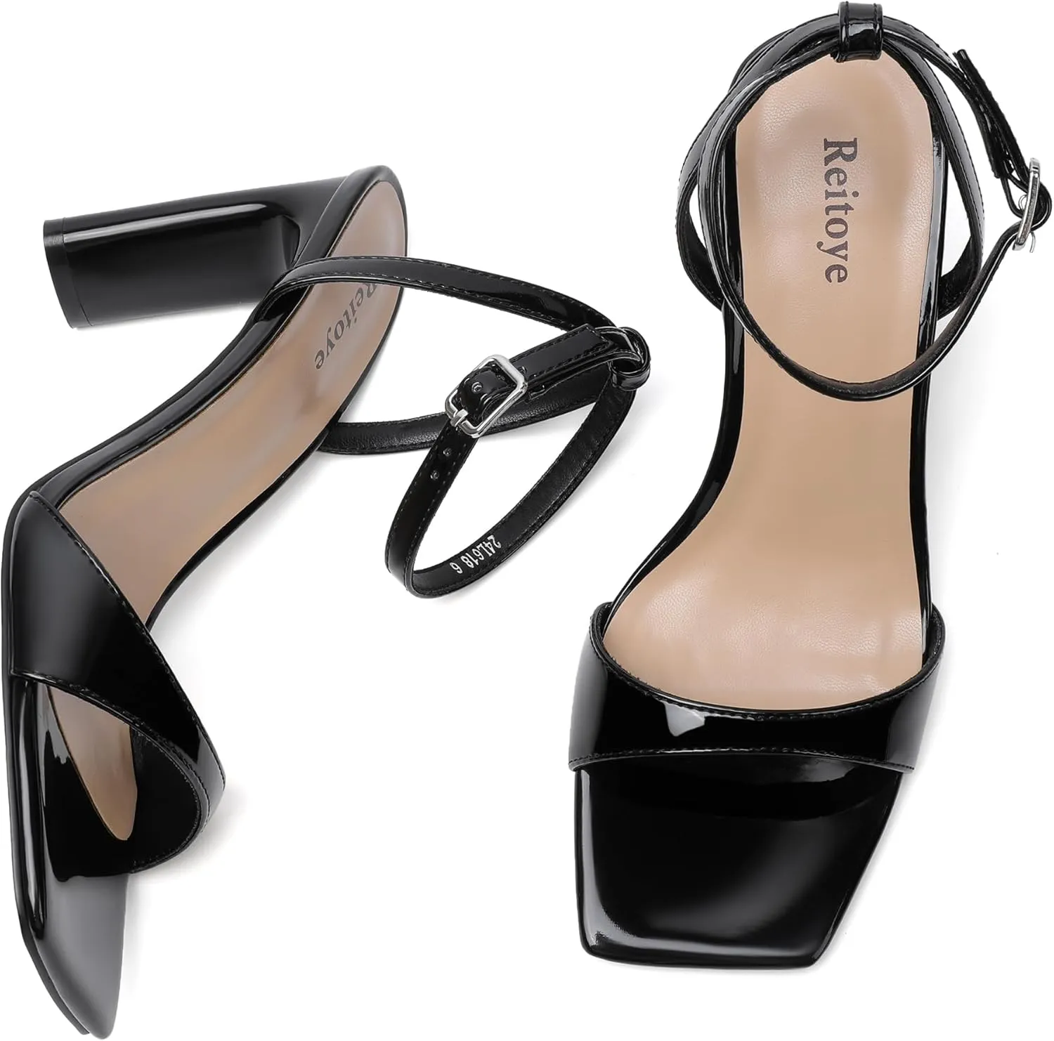 Reitoye Womens Heels Square Open Toe Chunky High Heels Strappy Ankle Strap Heeled Sandals for Women Dress Party Wedding