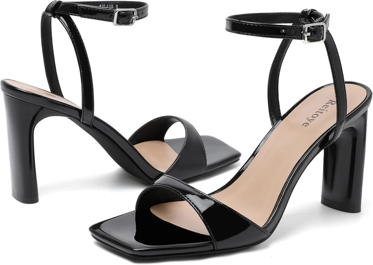 Reitoye Womens Heels Square Open Toe Chunky High Heels Strappy Ankle Strap Heeled Sandals for Women Dress Party Wedding