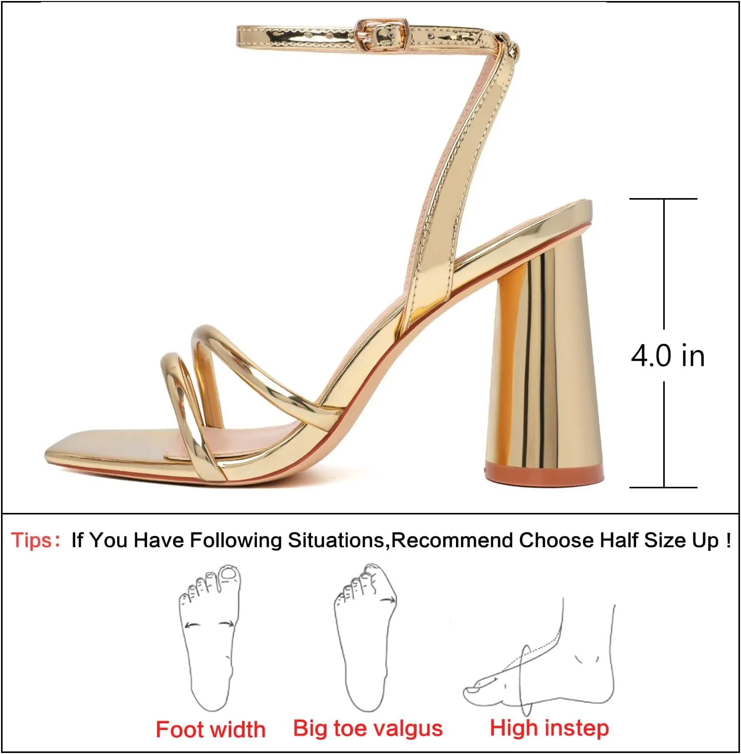 RIBONGZ Block Heels Prom Heeled Sandals for Women Chunky Square Open Toe Strappy High Heels Ankle Strap Wedding Bridal Shoes High Heel Sandals for Party Dress