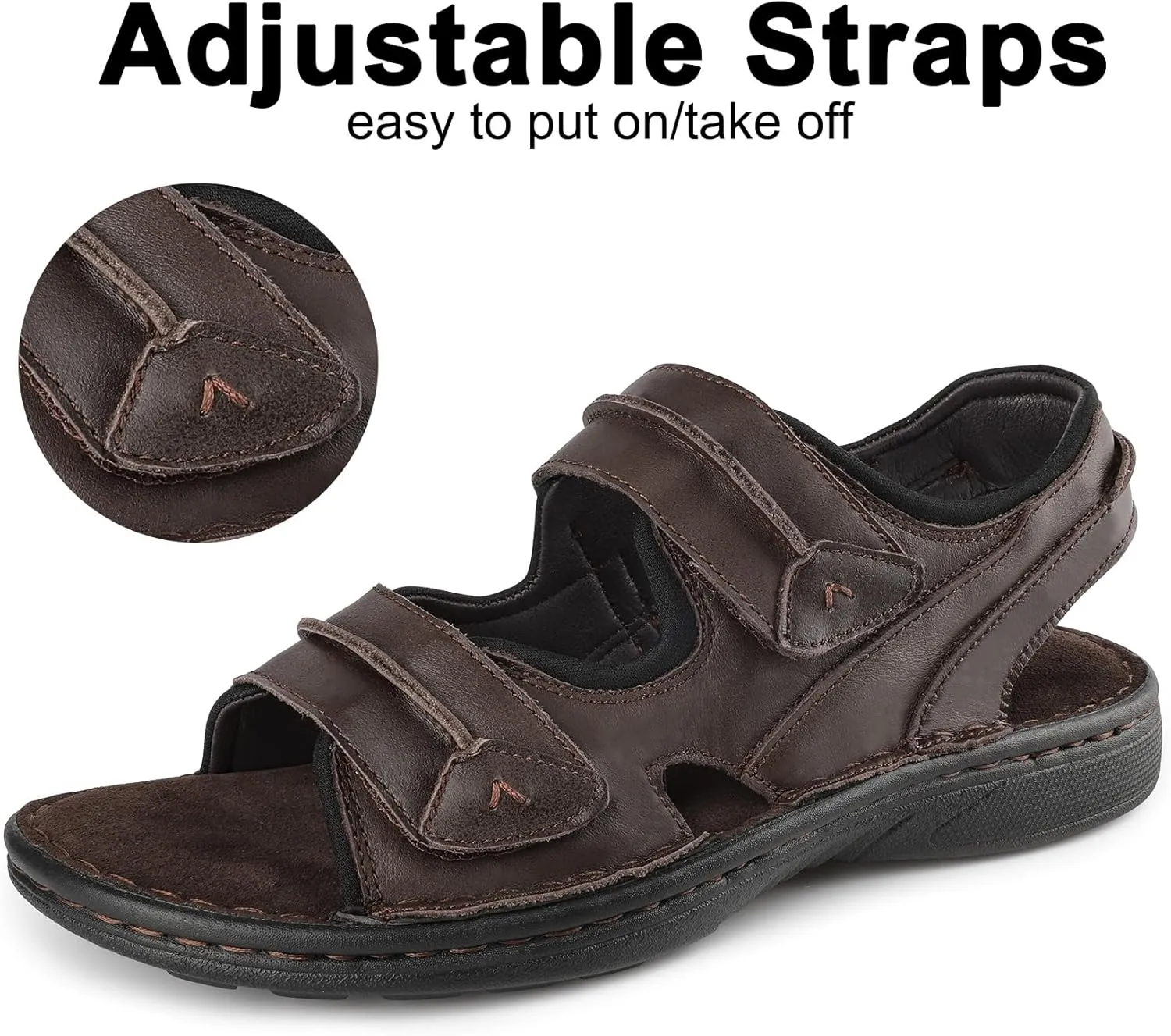 riemot Men's Sandals Leather Casual Open Toe Beach Sandal Summer Outdoor Walking Hiking Fisherman Sandals with Adjustable Strap
