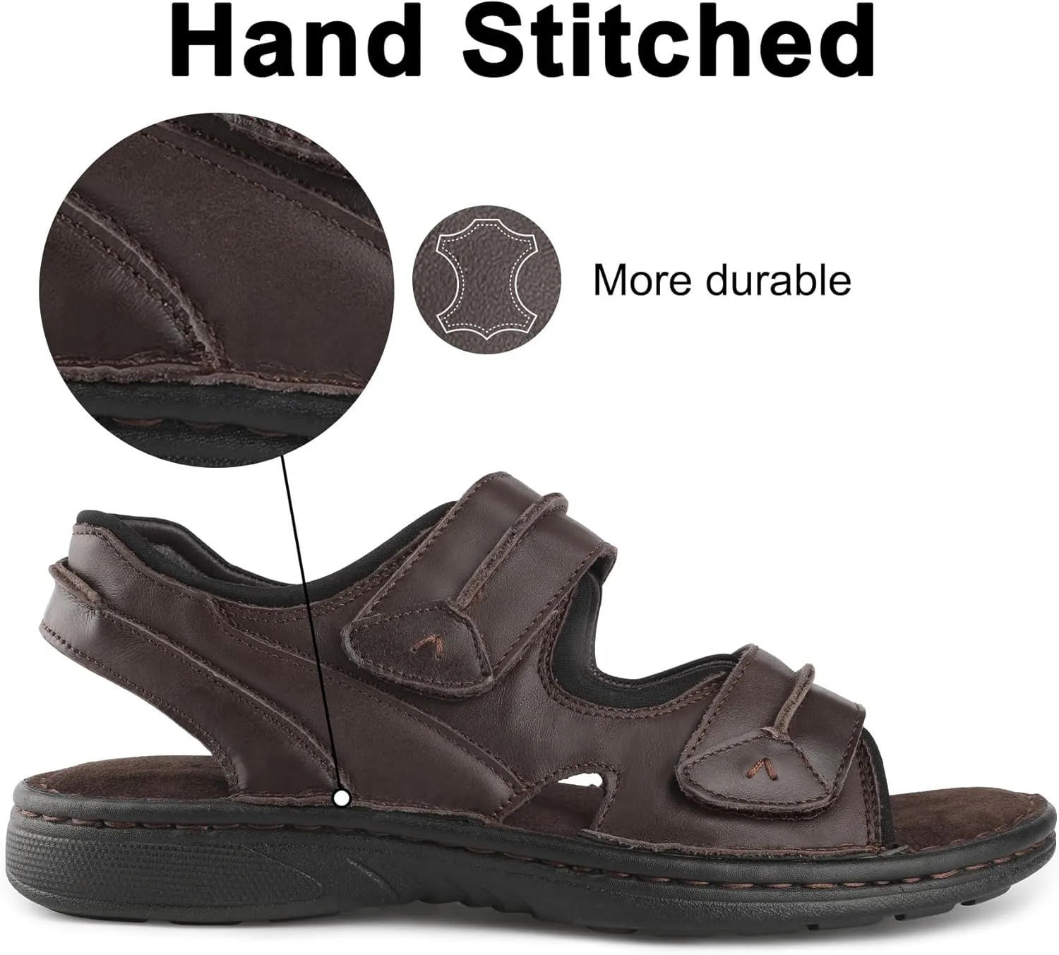 riemot Men's Sandals Leather Casual Open Toe Beach Sandal Summer Outdoor Walking Hiking Fisherman Sandals with Adjustable Strap
