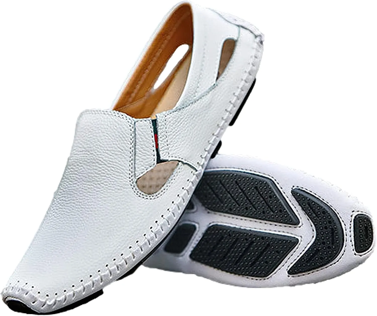 rismart Men's Leather Driving Loafers Comfort Slip on Moccasin Walking Shoes