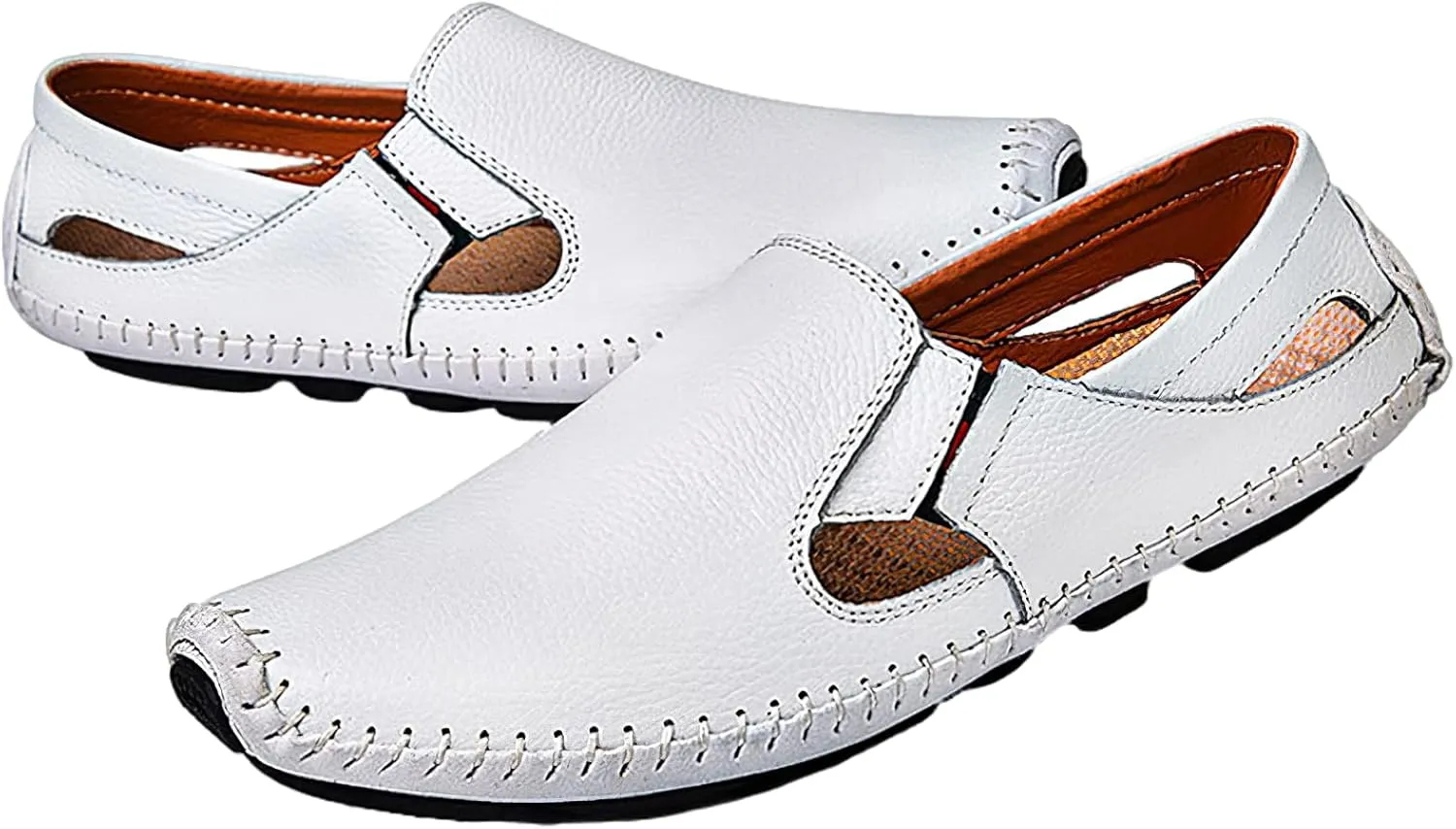 rismart Men's Leather Driving Loafers Comfort Slip on Moccasin Walking Shoes