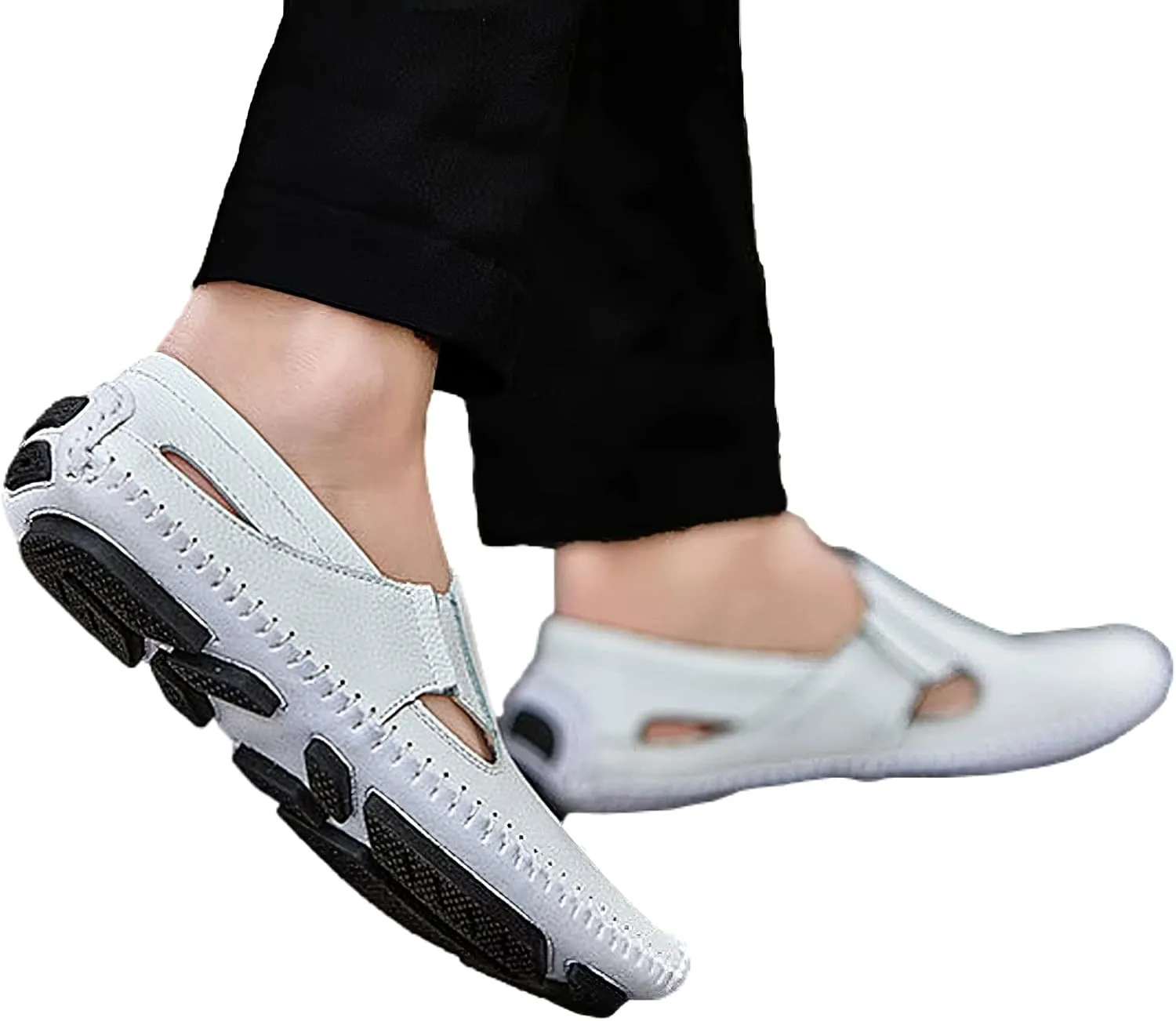 rismart Men's Leather Driving Loafers Comfort Slip on Moccasin Walking Shoes