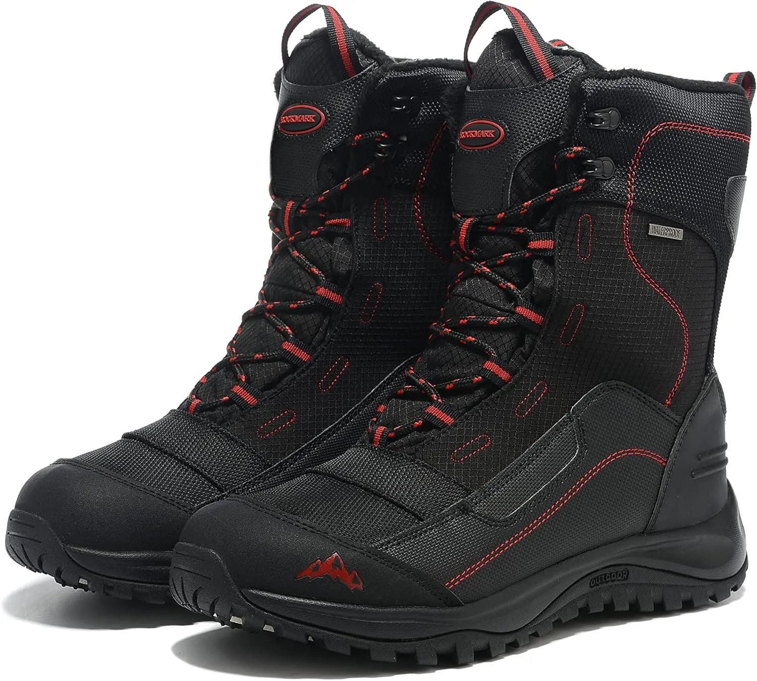 ROCKMARK Men's Winter Snow Boots Outdoor Warm Mid Calf Waterproof Durable Boot Non-Slip Warm Climbing Shoes