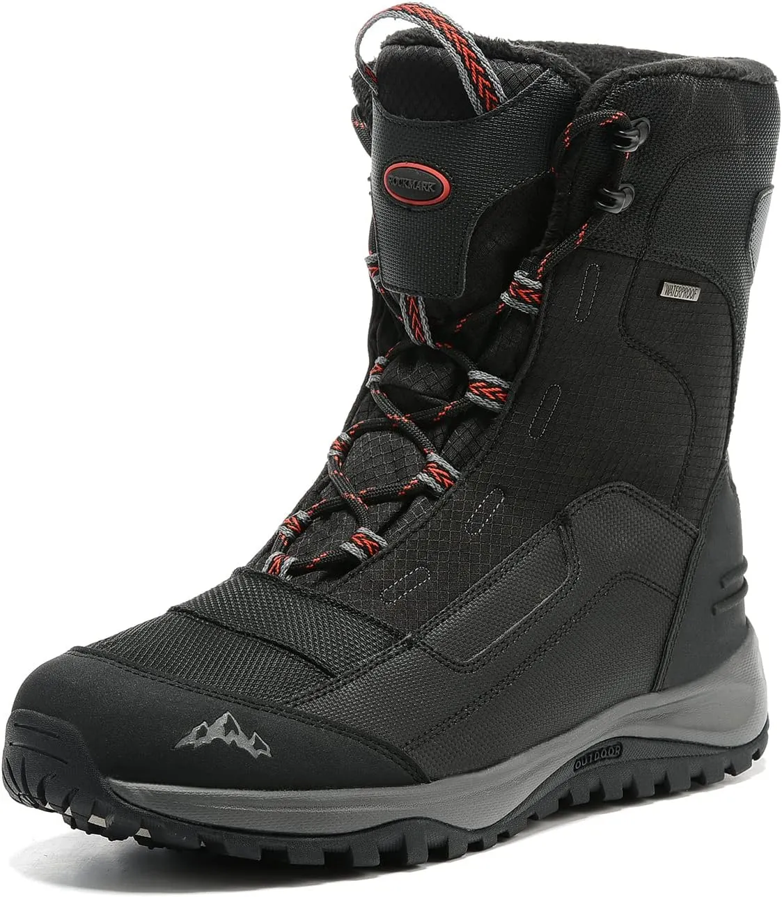 ROCKMARK Men's Winter Snow Boots Outdoor Warm Mid Calf Waterproof Durable Boot Non-Slip Warm Climbing Shoes