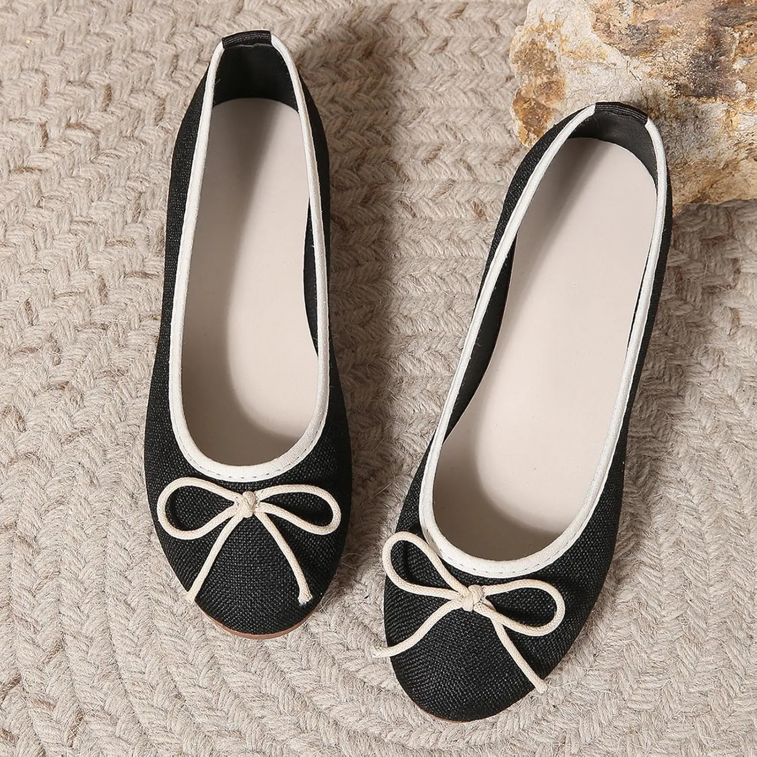 Round Toe Women Flat Shoes Bowknot Comfy Slip-On Fashion Denim Upper Ballet Flats Dressy Ladies Ballerine Shoes 2025