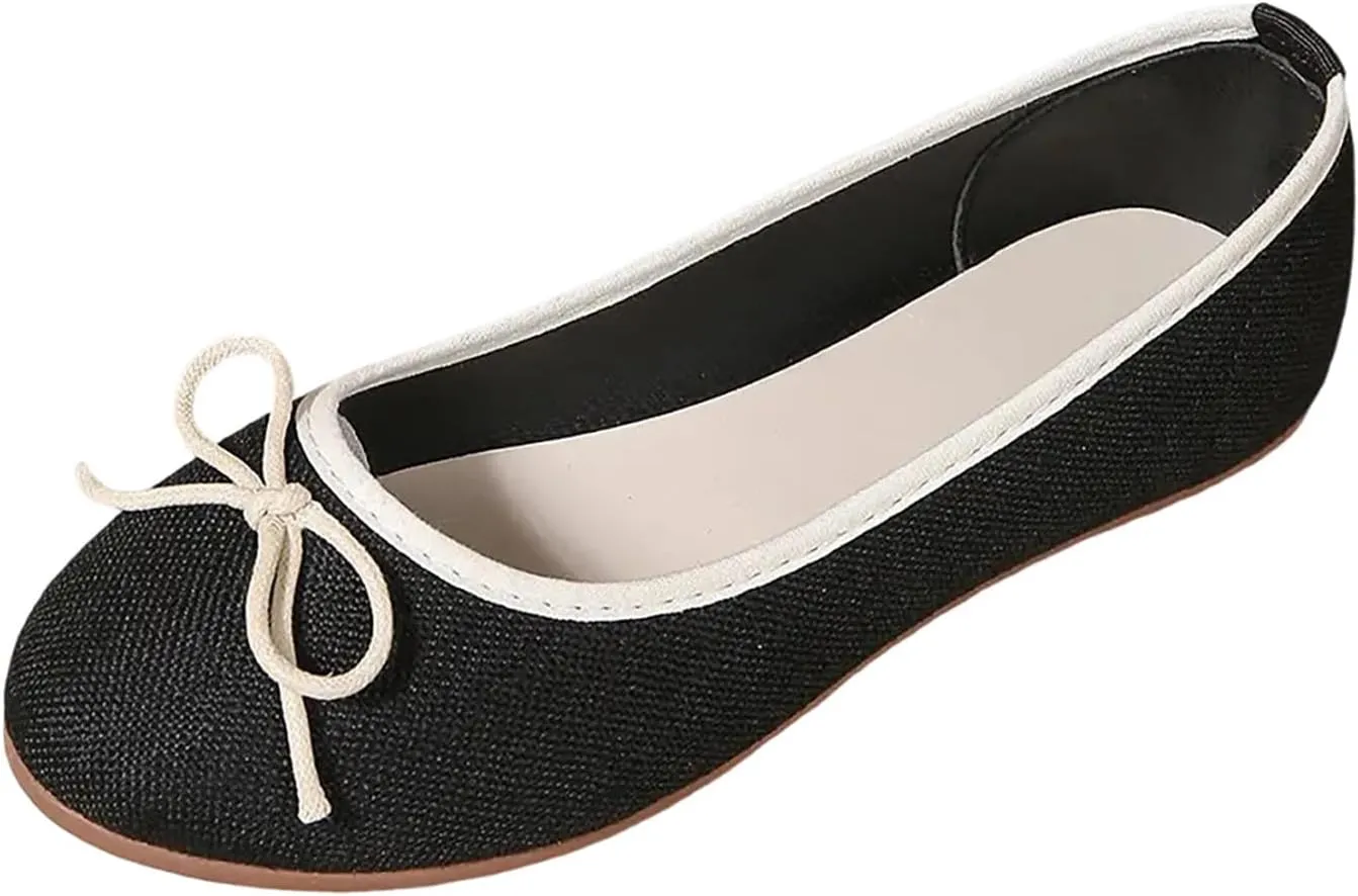 Round Toe Women Flat Shoes Bowknot Comfy Slip-On Fashion Denim Upper Ballet Flats Dressy Ladies Ballerine Shoes 2025