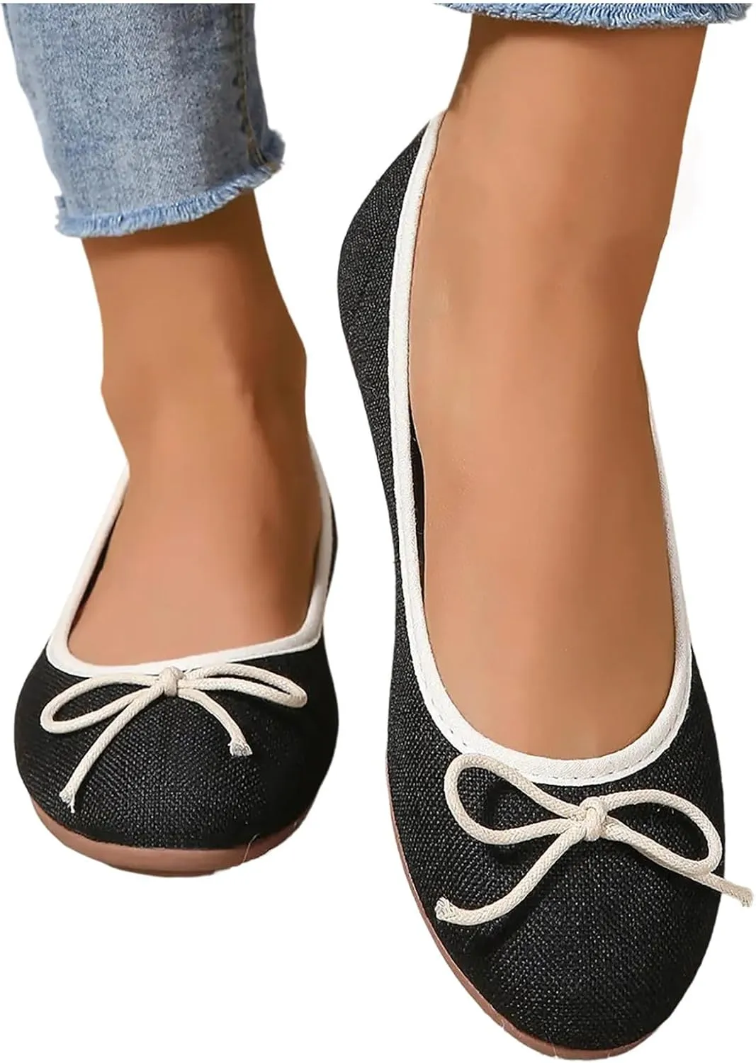 Round Toe Women Flat Shoes Bowknot Comfy Slip-On Fashion Denim Upper Ballet Flats Dressy Ladies Ballerine Shoes 2025