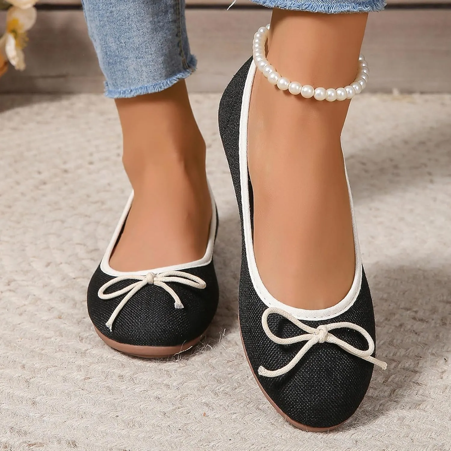 Round Toe Women Flat Shoes Bowknot Comfy Slip-On Fashion Denim Upper Ballet Flats Dressy Ladies Ballerine Shoes 2025