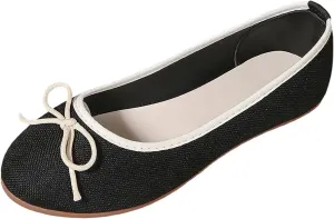 Round Toe Women Flat Shoes Bowknot Comfy Slip-On Fashion Denim Upper Ballet Flats Dressy Ladies Ballerine Shoes 2025