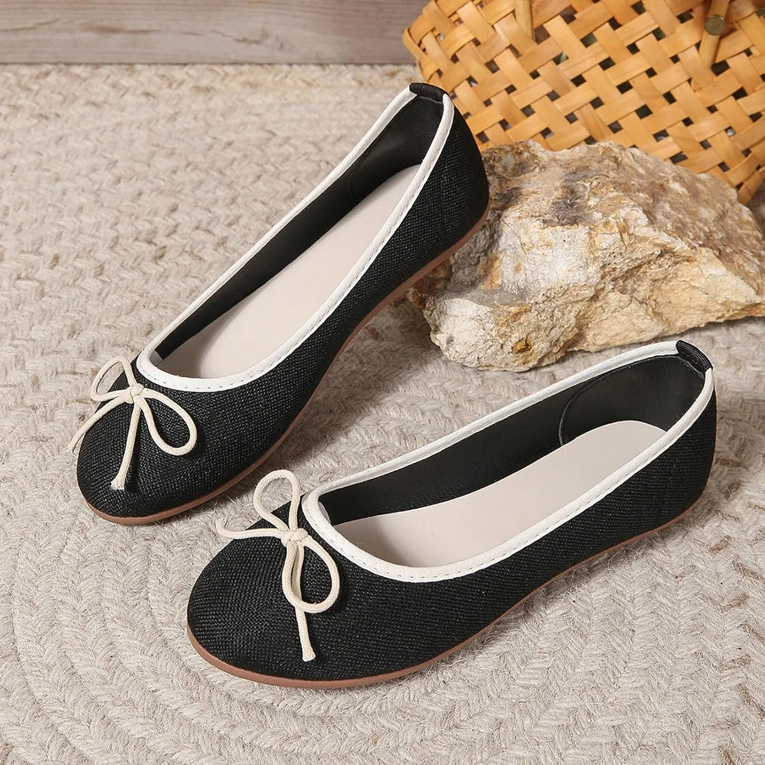 Round Toe Women Flat Shoes Bowknot Comfy Slip-On Fashion Denim Upper Ballet Flats Dressy Ladies Ballerine Shoes 2025