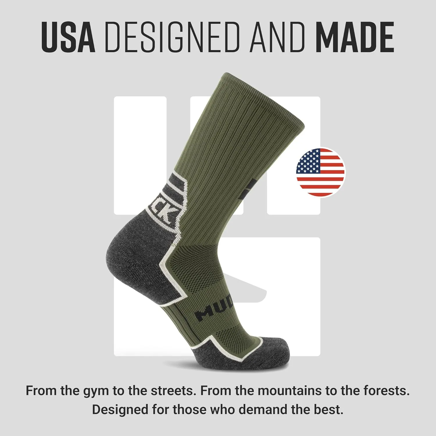 Ruck Socks, Merino Wool Tactical Boot Socks for Military, Rucking, Hiking, and Outdoor Adventures, USA-Made Crew Socks