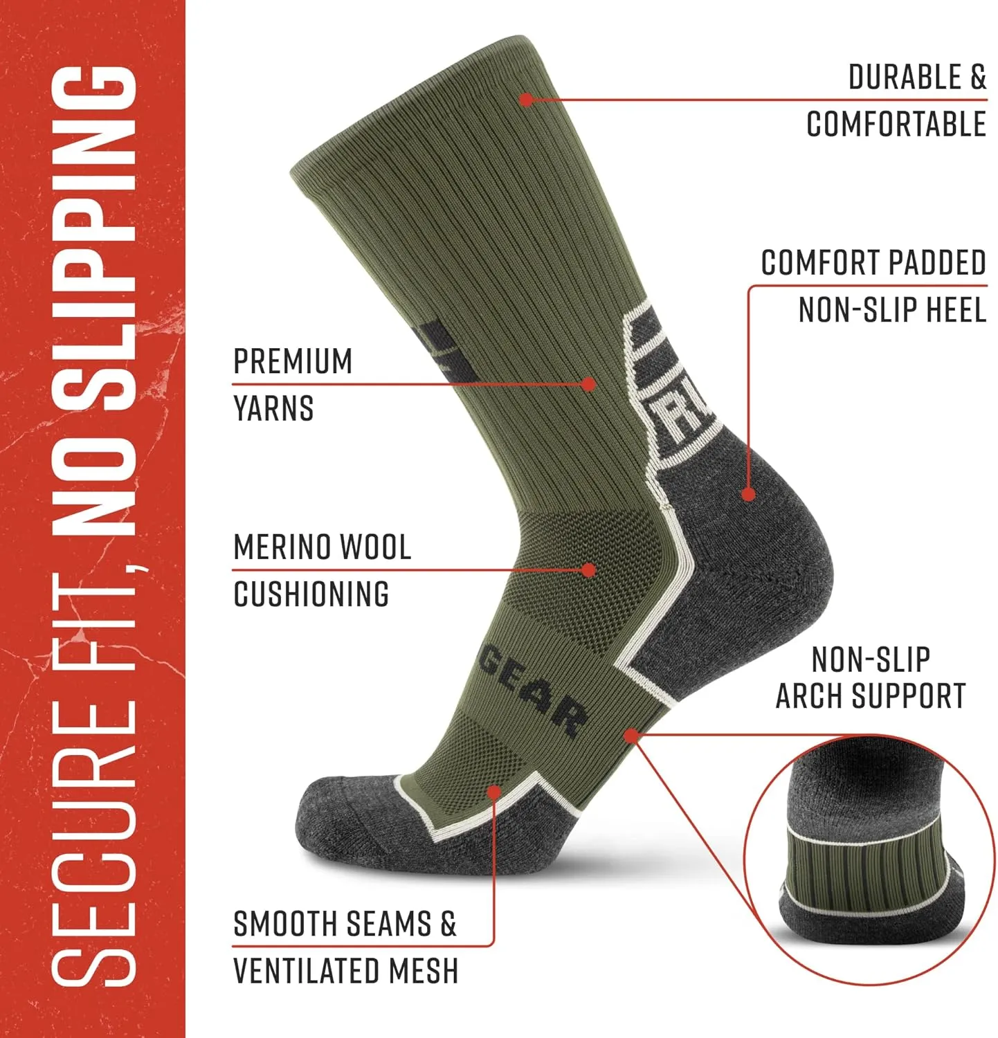 Ruck Socks, Merino Wool Tactical Boot Socks for Military, Rucking, Hiking, and Outdoor Adventures, USA-Made Crew Socks