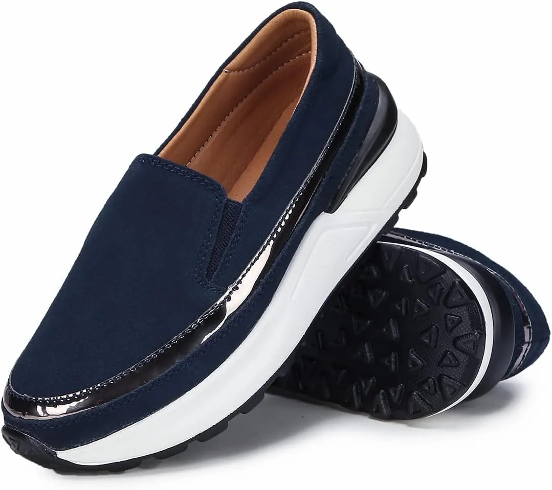 Ruiatoo Platform Shoes for Women Comfort Slip on Suede Moccasins Low Top Casual Wedge Loafers