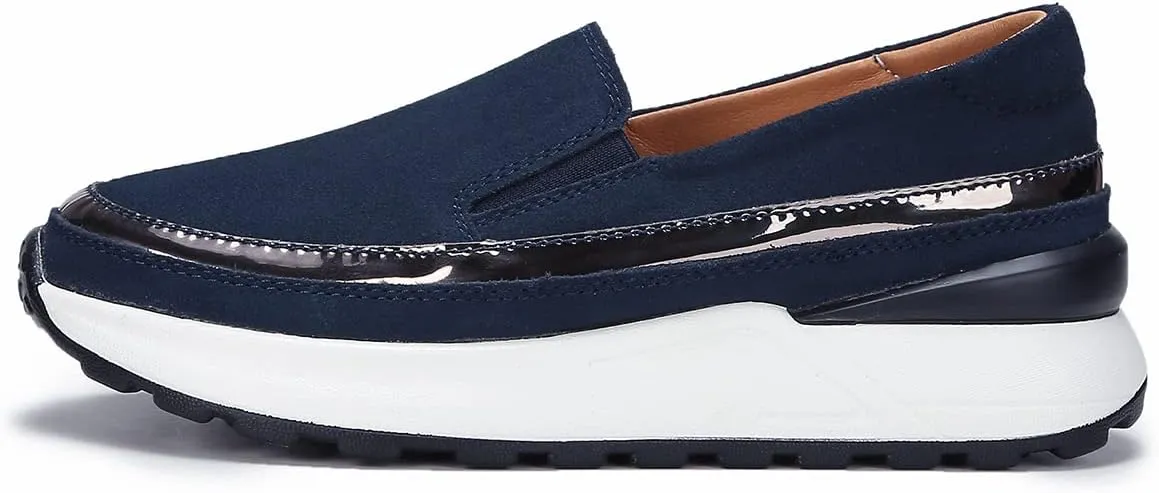 Ruiatoo Platform Shoes for Women Comfort Slip on Suede Moccasins Low Top Casual Wedge Loafers