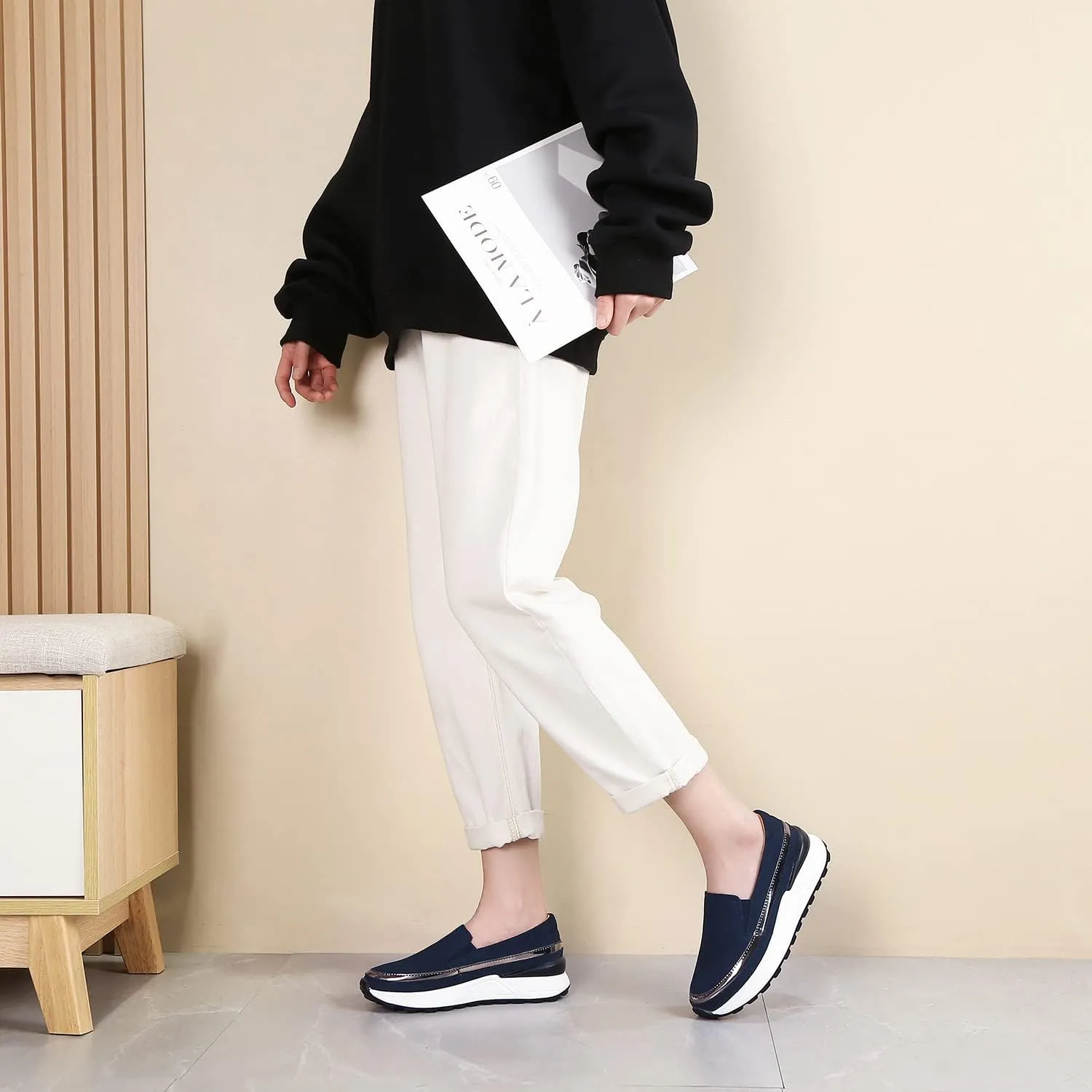 Ruiatoo Platform Shoes for Women Comfort Slip on Suede Moccasins Low Top Casual Wedge Loafers