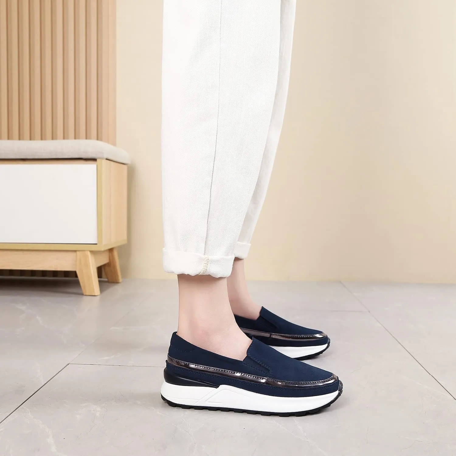 Ruiatoo Platform Shoes for Women Comfort Slip on Suede Moccasins Low Top Casual Wedge Loafers