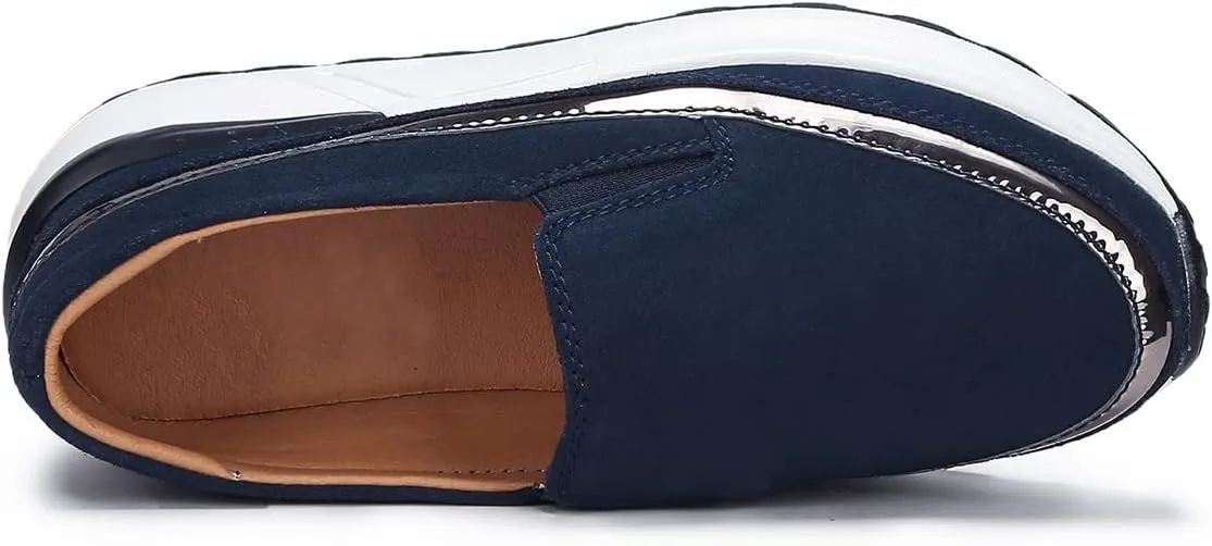 Ruiatoo Platform Shoes for Women Comfort Slip on Suede Moccasins Low Top Casual Wedge Loafers