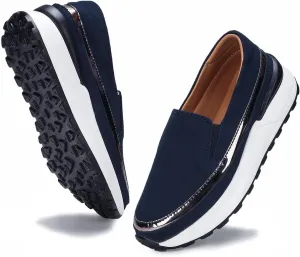 Ruiatoo Platform Shoes for Women Comfort Slip on Suede Moccasins Low Top Casual Wedge Loafers