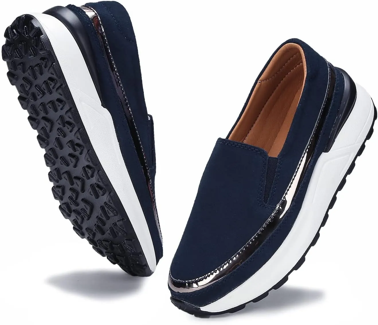 Ruiatoo Platform Shoes for Women Comfort Slip on Suede Moccasins Low Top Casual Wedge Loafers
