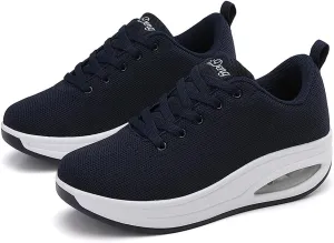 RUIDENG Walking Shoes for Women Air Cushion Nurse Slip Resistant Work Running Sneakers Platform Sneakers Comfortable Rocker Thick-Soled Weight Light