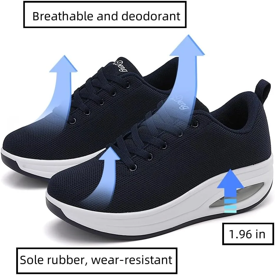 RUIDENG Walking Shoes for Women Air Cushion Nurse Slip Resistant Work Running Sneakers Platform Sneakers Comfortable Rocker Thick-Soled Weight Light