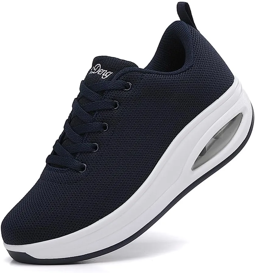 RUIDENG Walking Shoes for Women Air Cushion Nurse Slip Resistant Work Running Sneakers Platform Sneakers Comfortable Rocker Thick-Soled Weight Light