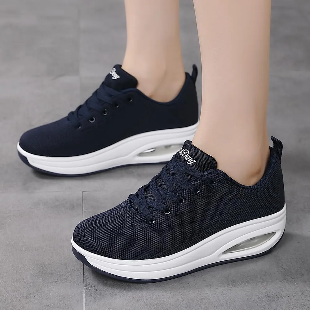 RUIDENG Walking Shoes for Women Air Cushion Nurse Slip Resistant Work Running Sneakers Platform Sneakers Comfortable Rocker Thick-Soled Weight Light