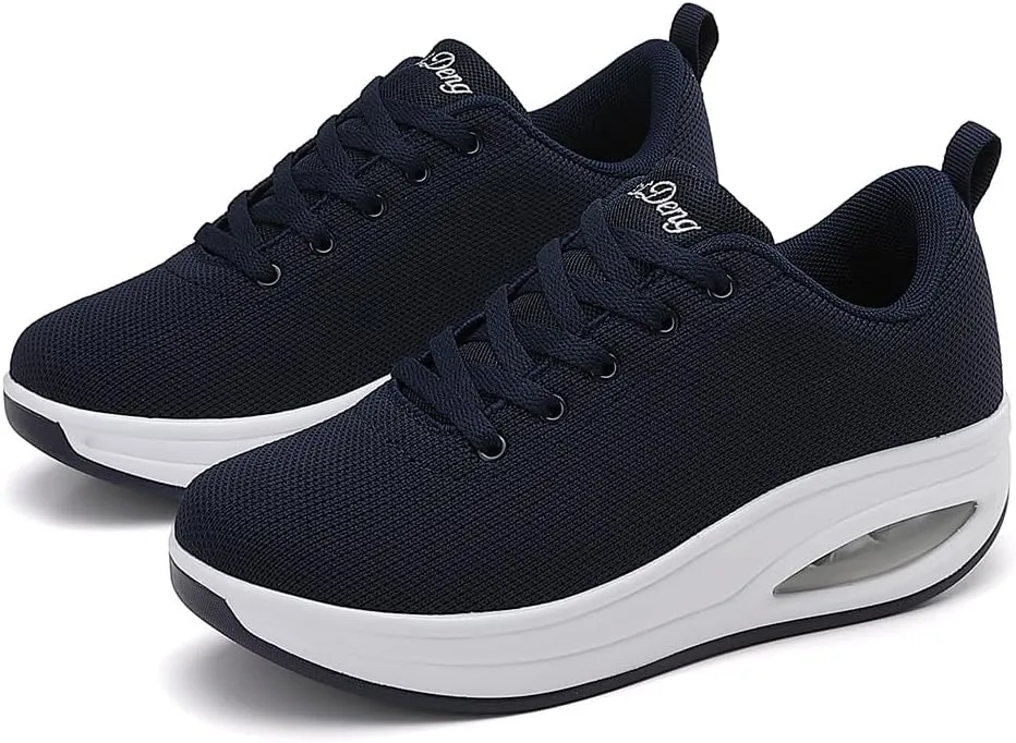 RUIDENG Walking Shoes for Women Air Cushion Nurse Slip Resistant Work Running Sneakers Platform Sneakers Comfortable Rocker Thick-Soled Weight Light