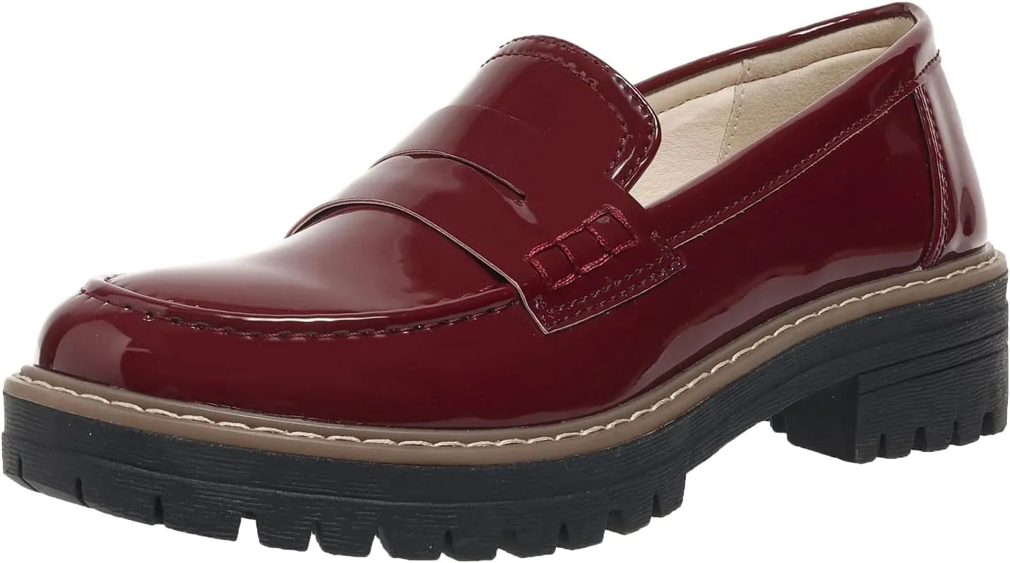 SACFOF Women's Chunky Loafers Leather Platform Chunky Loafer Comfortable Slip On Shoes Business Casual Work Shoes