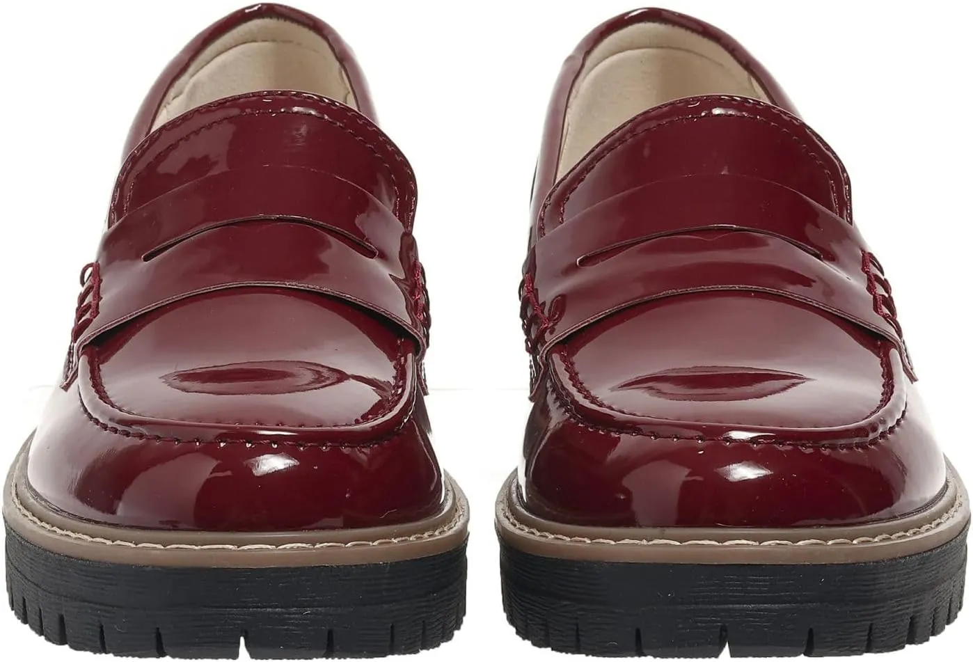 SACFOF Women's Chunky Loafers Leather Platform Chunky Loafer Comfortable Slip On Shoes Business Casual Work Shoes