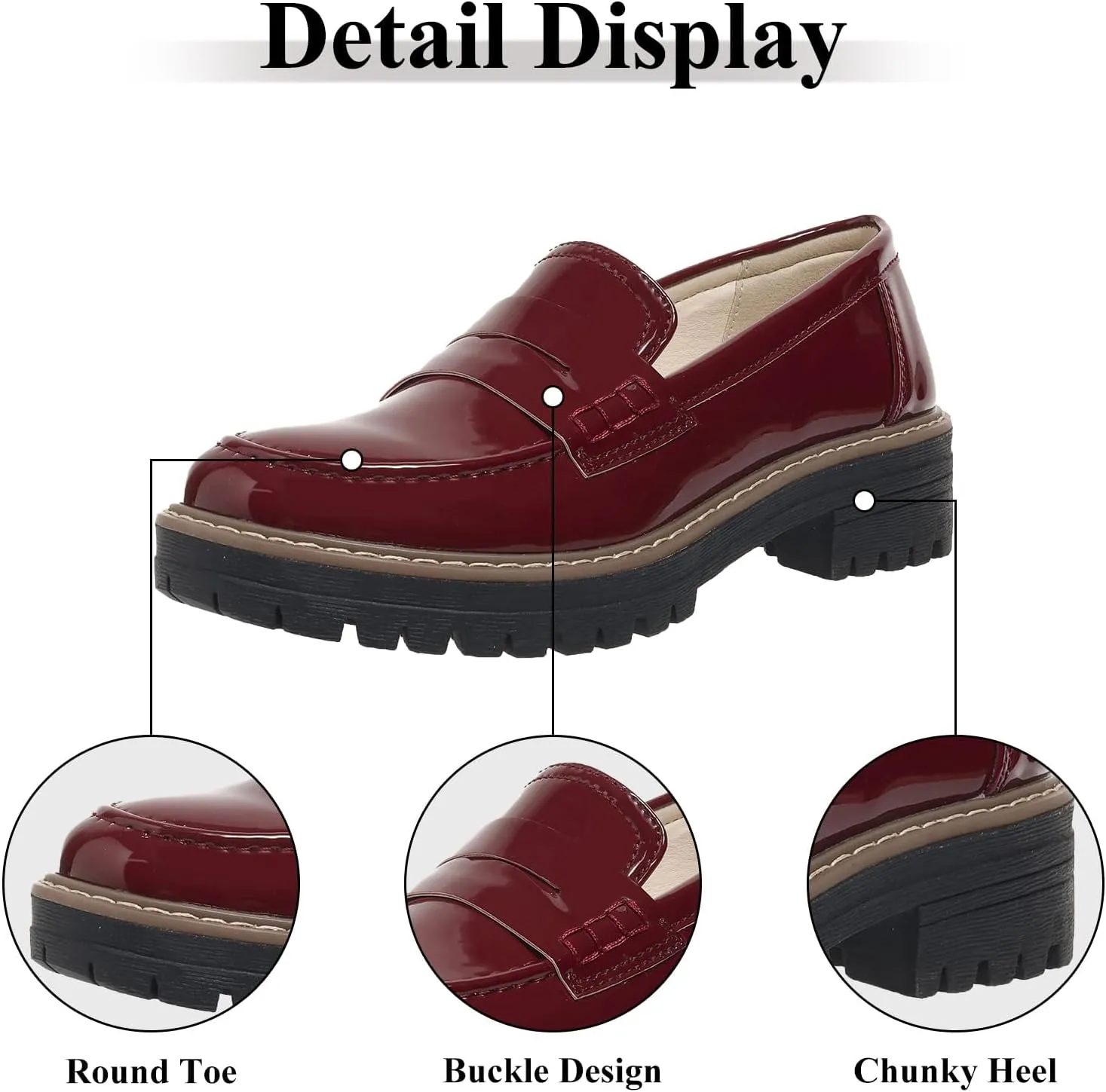 SACFOF Women's Chunky Loafers Leather Platform Chunky Loafer Comfortable Slip On Shoes Business Casual Work Shoes