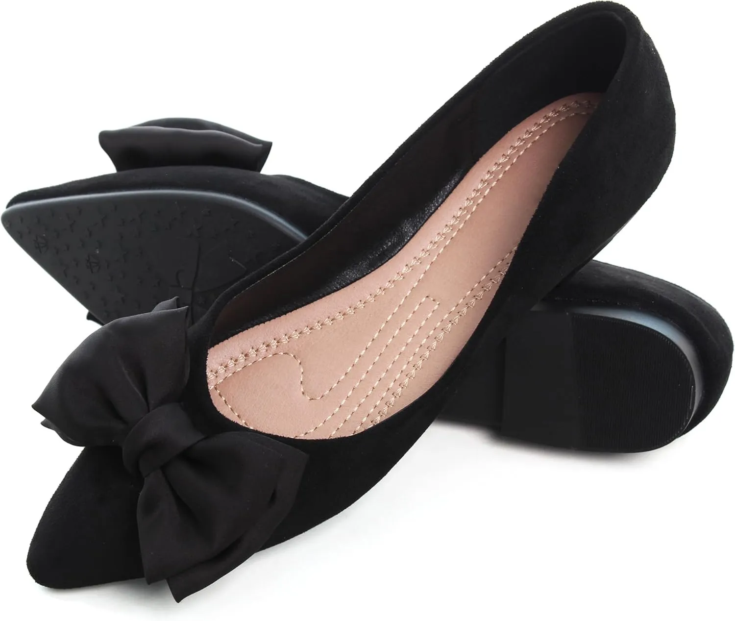 SAILING LU Womens Pointed Toe Ballet Flats Cute Bow-Knot Comfortable Loafers Formal Business Suede Slip On Dressy Walking Shoes