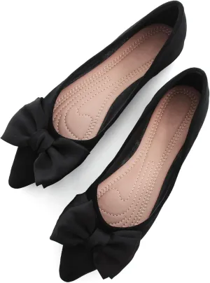 SAILING LU Womens Pointed Toe Ballet Flats Cute Bow-Knot Comfortable Loafers Formal Business Suede Slip On Dressy Walking Shoes